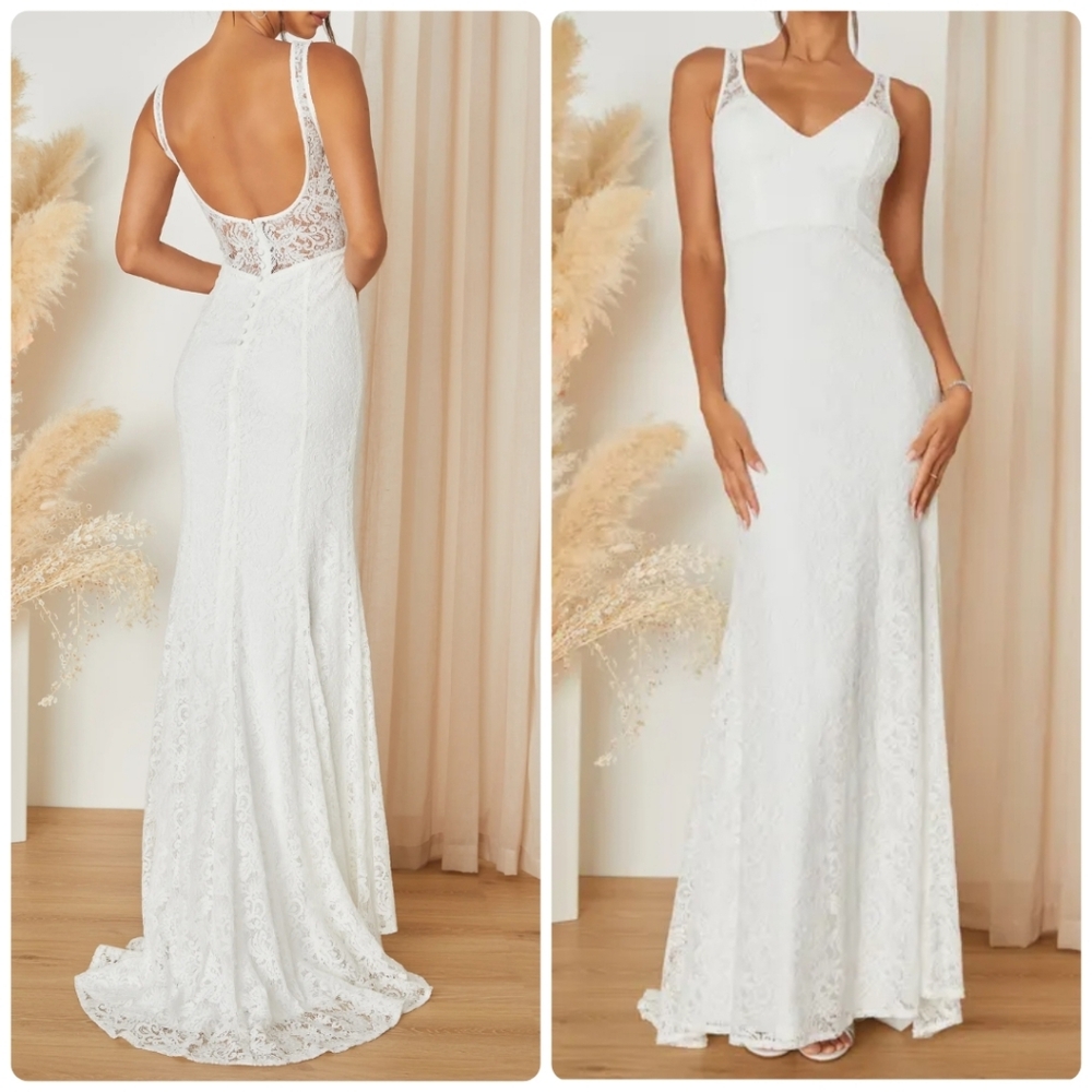 Lulu's Beloved Eternity White Lace Sleeveless Backless Bridal Maxi Dress XXS NWT